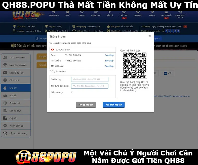 Một Vài Chú Ý Người Chơi Cần Nắm Được Gửi Tiền QH88